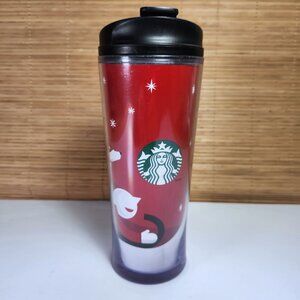 Starbucks 2011 Travel Tumbler Cup Holiday Snow Fun Christmas Dog and Snowflakes
